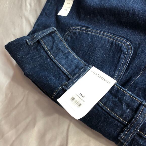 NWT Free Assembly Patch Pocket Jeans Womens Blue Wide Leg Dark Wash Size 16 New - Picture 11 of 13